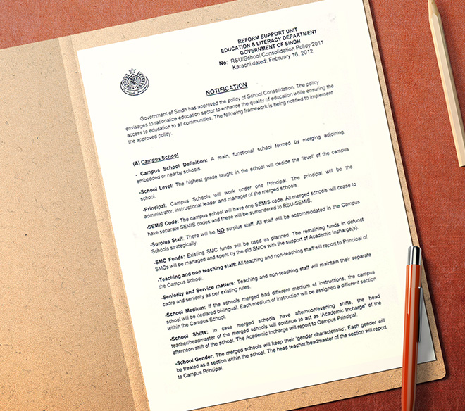 The Sindh Government's School Consolidation Policy notification